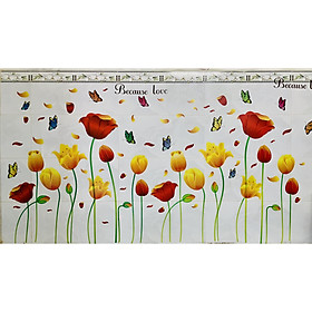 Decal trang trí tường hoa tulip sắc màu - decal trang trí phòng khách - phòng ngủ - khách sạn Binbin PK35