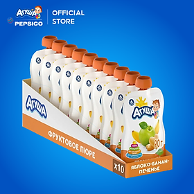 Thùng 10 Gói Trái cây nghiền vị táo, chuối và bánh quy Agusha 90g/gói dành cho bé từ 6 tháng trở lên