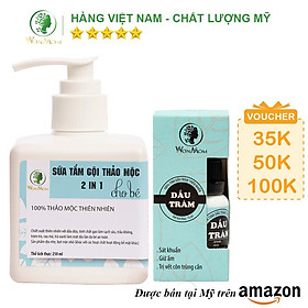 Bộ tắm gội thảo mộc và giữ ấm cho bé yêu Wonmom  1 Dầu tràm + 1 Sữa tắm