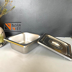 Mua Khay inox 1/4 1/6 1/9 đựng thạch trà sữa  topping các loại- Khay đựng thực phầm . Inox 304 dày  sáng bòng (kèm nắp) - Nh