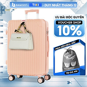 Vali du lịch BAMOZO 8801 MÀU HỒNG NHẠT size 20/24, vali kéo nhựa được bảo hành 5 năm