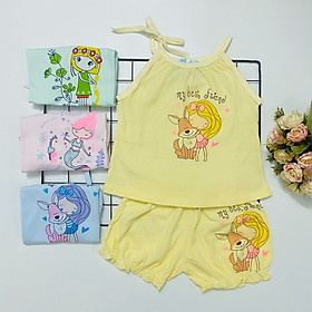 Combo 3 bộ đồ bộ bé gái cotton mùa hè mẫu áo dây, quần nhún màu nhạt siêu xinh J-TomTomBaby