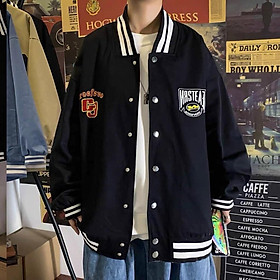 Áo khoác dù bomber thêu gj form rộng nút bấm nam nữ unisex