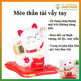 Mèo Thần Tài vẫy tay thu hút tài lộc may mắn bằng năng lượng mặt trời làm phụ kiện trang trí oto, bàn làm việc