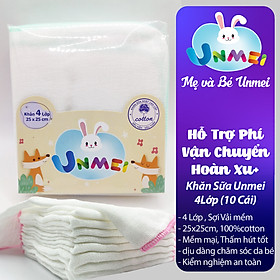 Khăn Sữa, Khăn Xô Viền Màu 4 Lớp Cao Cấp Xuất Nhật Unmei 25x25cm - Bịch 10 Cái