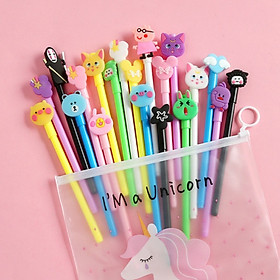 Set 20 bút bi nước cute nhiều màu nhiều mẫu kèm túi