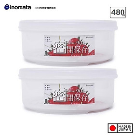 Combo 02 Hộp bảo quản thực phẩm Inomata dáng tròn, có nắp đậy 480ml - Hàng nội địa Nhật Bản | Made in Japan