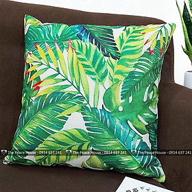 vỏ gối vuông tựa lưng trang trí sofa 45x45cm hoạ tiết LÁ XANH