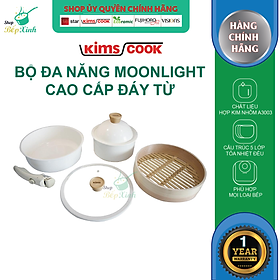 Bộ nồi đa năng tay rời Moonlight_Kimscook-Bộ Nồi Chảo Chống Dính Men Đá Kèm Xửng Hấp KimsCook Tay Cầm Tháo Rời