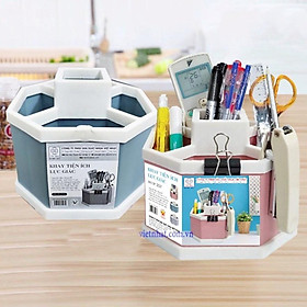Khay để đồ tiện ích hình lục giác, hộp đựng bút, điều khiển, cọ trang điểm, đồ cá nhân 6 ngăn nhựa Việt Nhật No.1337