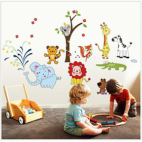 Decal dán tường động vật hoạt hình trang trí phòng cho bé yêu dễ thương, ngộ nghĩnh DB055 (75 x 120 cm)
