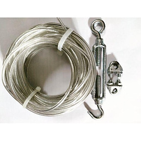Mua Dây phơi quần áo. Dây cáp bọc 3mm x 10m kèm 2 khóa đầu dây và 1 chiếc tăng căng dây