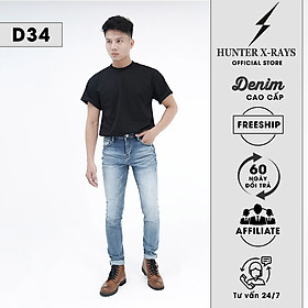 Quần Jeans Nam Cao Cấp HUNETR X-RAYS Form Slimfit Thun Màu Xanh Căn Bản D34