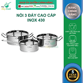 Bộ nồi quánh inox Fivestar 3 đáy từ nắp inox 3 món