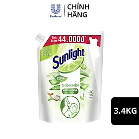 Nước rửa chén Sunlight Bio-care Thiên Nhiên 100% Gốc thực vật - Muối Khoáng Lô Hội Túi 3.4kg