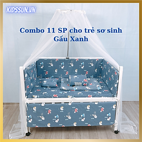 Giường Cũi - Nôi Cũi  Cho Bé Từ Sơ Sinh Đến 5 Tuổi - Chất Liệu Gỗ Quế Màu Trắng – Combo đầy đủ 11 sản phẩm cho trẻ sơ sinh Kích thước 70 x 110 x 86cm ( R x D x C )