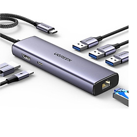 Mua Ugreen UG15598CM512TK USB type C sang 1 x HDMI 4K30Hz + 3 x USB 3.0 + 1 x RJ45 1Gbps + 1 x USB-C PD100W Bộ chuyển 6in1 - HÀNG CHÍNH HÃNG