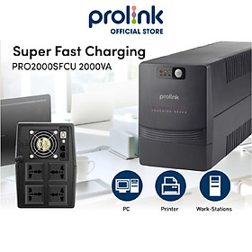 Hình ảnh Bộ lưu điện UPS PROLiNK PRO2000SFCU (2000VA) công suất 1200W, tích hợp bộ AVR, sạc siêu nhanh, dùng cho PC, Camera, Wifi - Hàng chính hãng