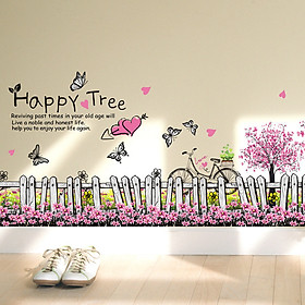 Decal trang trí dán tường hàng rào hoa bướm lãng mạn ZOOYOO XL7080