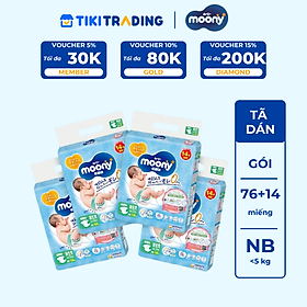 Combo 3 Gói Miếng Lót Sơ Sinh Moony Gói Cực Đại Newborn (90 miếng)