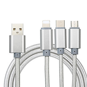 3 in 1 Charging Cable Data Cable 2.4A with Micro USB/Type-c Replacement for iPhone Xiaomi Huawei Samsung Nylon Braided