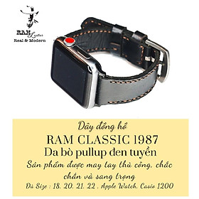 Dây đồng hồ da bò đen handmade bền chắc cực đẹp RAM classic black đủ size - tặng khóa chốt và cây thay dây