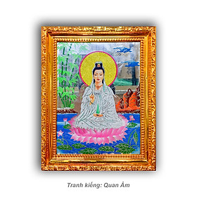 Mua tranh kiếng thờ mẹ Quan Âm ngồi Đài Sen (có hầu và không hầu) - khung nhựa cứng mạ vàng