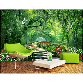 Mua Tranh dán tường 3d ép lụa kim sa có sẵn keo đường vào khu rừng PC61