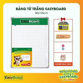 Bảng Từ Trắng Easyboard - Bảng Viết Bút Lông Tân Hà - Kích Thước 80x120cm - Tặng Combo Phụ Kiện