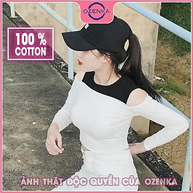 Áo croptop hở vai tay dài ôm nữ OZENKA thun gân đẹp 100% cotton cải màu sang chảnh size dưới 50 kg