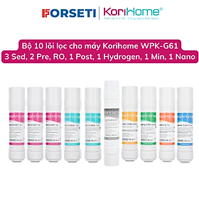 Combo 10 lõi lọc Korihome HÀNG CHÍNH HÃNG dùng cho máy WPK-G60, WPK-G61, WPK-G62 (3 sed + 2 pre + 1 Post + 1 RO + 1 Min + 1 Nano + 1 Hydrogen) nhập khẩu Hàn Quốc