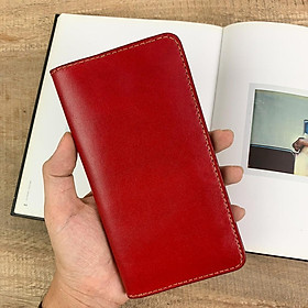 VÍ DA CẦM TAY DÁNG DÀI - VÍ DA THỦ CÔNG MÀU ĐỎ - DA BÒ NHẬP KHẨU