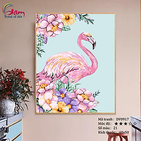 Mua Tranh tự tô màu theo số sơn dầu số hóa Tranh hồng hạc và hoa Flamingo DV0917