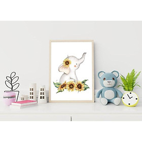 Tranh treo tường | Tranh cho bé-Elephant with Sunflowers Printable Wall Art 59 , tranh canvas giá rẻ