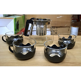 Bộ bình Lọc trà Thủy tinh  + kèm 4 Ly tiện dụng Dung tích 700ml