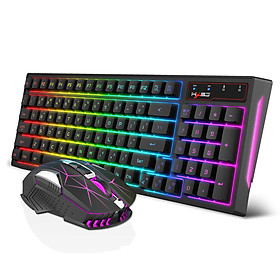 HXSJ 2.4G Wireless Rechargeable Keyboard Mouse Combo 96 Keys RGB Membrane Keyboard Colorful Backlight Gaming Mouse Set
