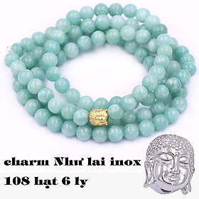 Bộ Vòng Chuỗi, Tràng Hạt 108 Hạt 6 Ly Ngọc Phỉ Thúy Charm Phật A Di Đà Inox - Tràng Chuỗi Niệm Phật - An Yên - Thịnh Vượng - May Mắn - Tài Lộc