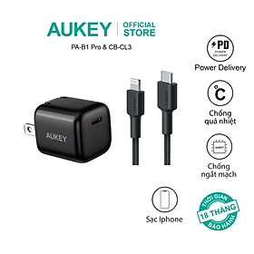 Mua Combo bộ sạc Aukey cho Iphone củ sạc PA-B1PRO 20W và cáp sạc CB-CL3 hàng chính hãng