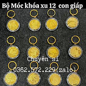 Móc Khóa Đồng Xu 12 Con Giáp Mạ Vàng Treo Oto, Xe Máy Phong Thủy