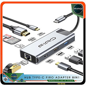 Hub Type-C FIRO 8in1 - Hub Chuyển Đổi Type-C To HDMI 8in1 Chuẩn HDTV - 1 Cổng HDMI 4K, 2 Cổng USB 3.0 / 2.0, 2 Khe Đọc Thẻ TF / SD, 2 Cổng PD / USB-C, 1 Cổng Mạng Lan - Kết Nối Tốc Độ Cao - Dùng Cho Smartphone/Laptop/PC/Tivi/Playstation - Hàng Chính Hãng