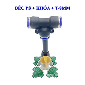 Béc phun sương 4 hướng có khóa kèm T nối nhanh ống 8mm