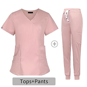 Nurse Work Clothing Nursing Uniform Short Sleeves V Neckline Top Top and Pants Scrub  Shrink Resistant Durable Machine Wash Multi Pockets - L