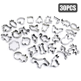 30PCS Cookie Cutters Set Stainless Steel Animal Shape Biscuit Bread Fondant Cutters Mousse Cake Cutter Baking Mold