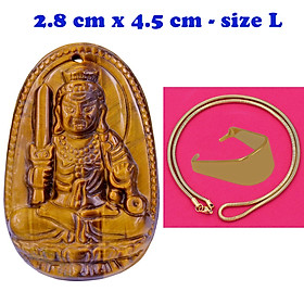 Mặt Phật Bất động minh vương đá mắt hổ 4.5 cm kèm dây chuyền inox rắn - mặt dây chuyền size lớn - size L, Mặt Phật bản mệnh