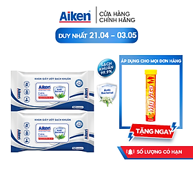 Aiken Combo 2 Gói Khăn Ướt Sạch Khuẩn Chiết Xuất Trà Xanh 50 tờ/gói