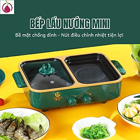 Bếp lẩu nướng 2 ngăn Đa năng mini tiện lợi, Nồi lẩu chống dính cao cấp, chảo nướng điện 2in1 phù hợp tiệc party gia đình, cắm trại, picnic, BBQ 