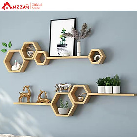 Bộ kệ gỗ treo tường trang trí, kệ trang trí Anzzar, decor phòng ngủ, phòng khách,bộ thanh gỗ treo tường - Mẫu 2