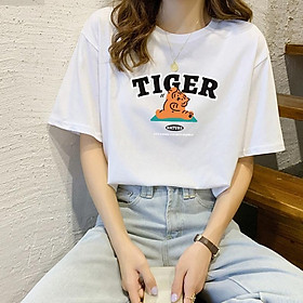 Áo phông nữ tay lỡ in hình chú hổ cute