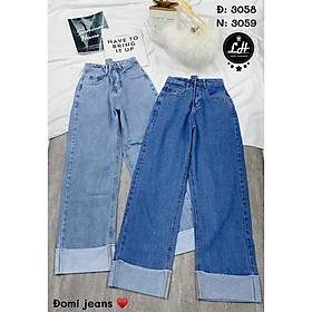 Quần bò nữ gấp gấu - quần jeans ống rộng Lê Huy Fashion kiểu gập lai trơn 1 cút MS 3058
