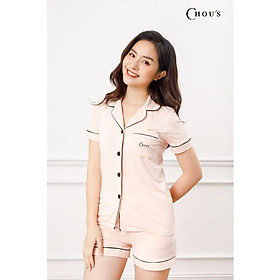 Bộ pyjamas nữ cộc tay vải bamboo tự nhiên cao cấp Chou's - màu hồng nhạt